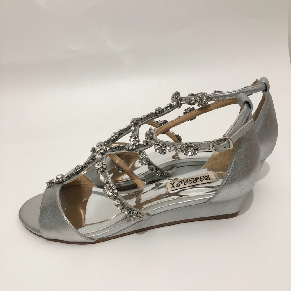Badgley Mischka Silver Strappy Sandals with Rhinestones